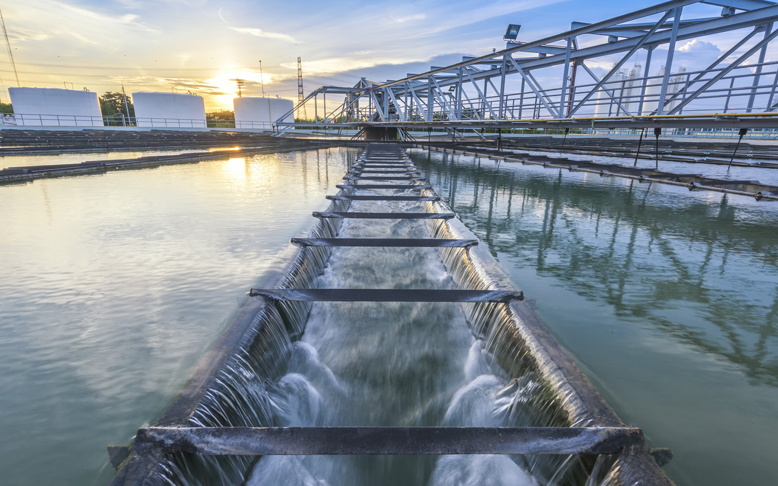 Water being treated at a drinking water treatment plant