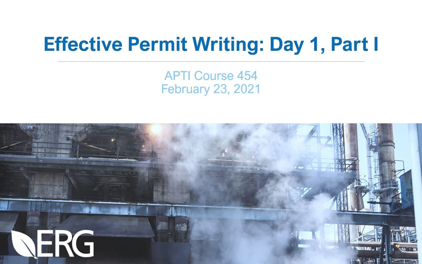 screenshot of Effective Permit Writing Course slideshow with image of hazy air