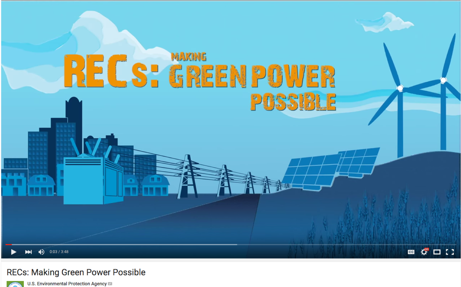 Screenshot of EPA video, RECs: Making Green Power Possible