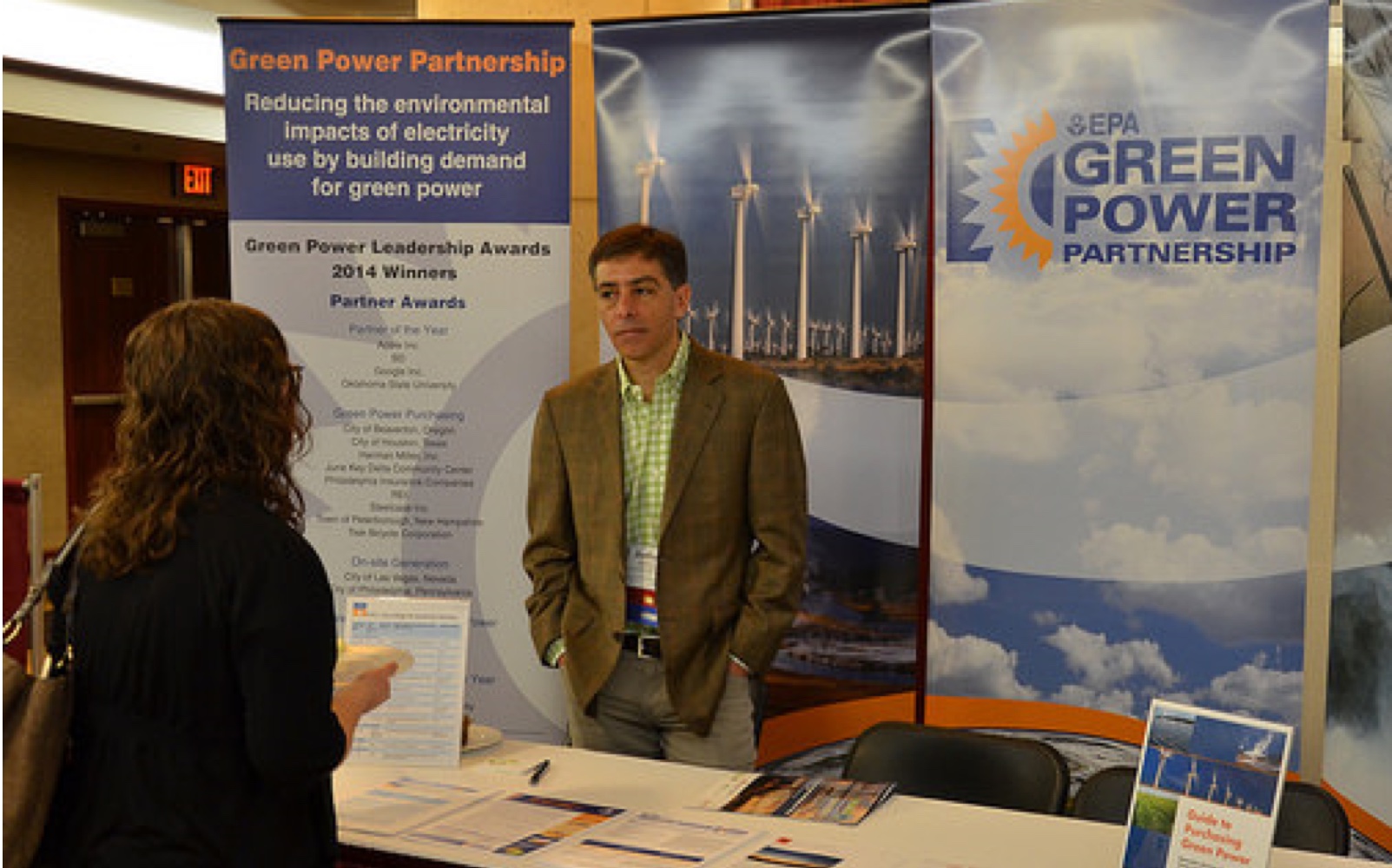 ERG's Anthony Amato staffs the Green Power Partnership booth at the smart and sustainable campuses conference in Baltimore, MD