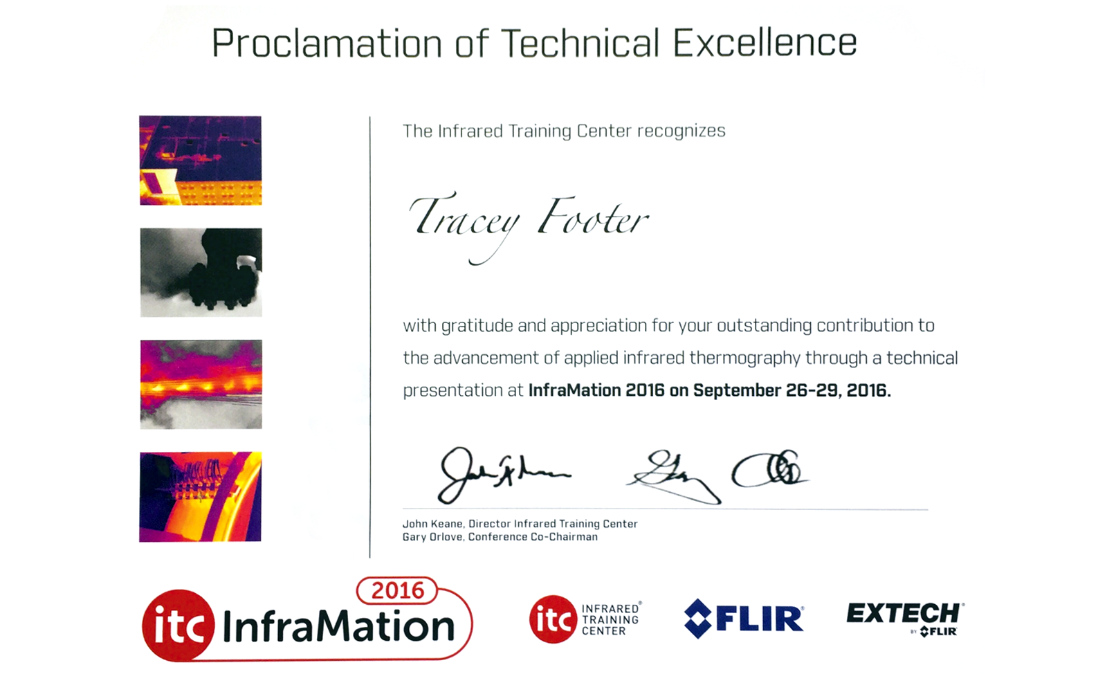 Tracey Footer Certificate