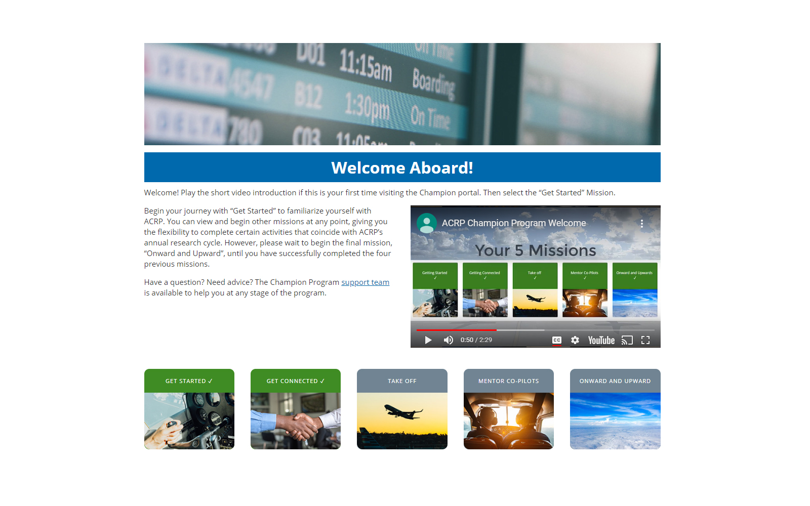 screen capture of Airport Cooperative Research Program Champion portal