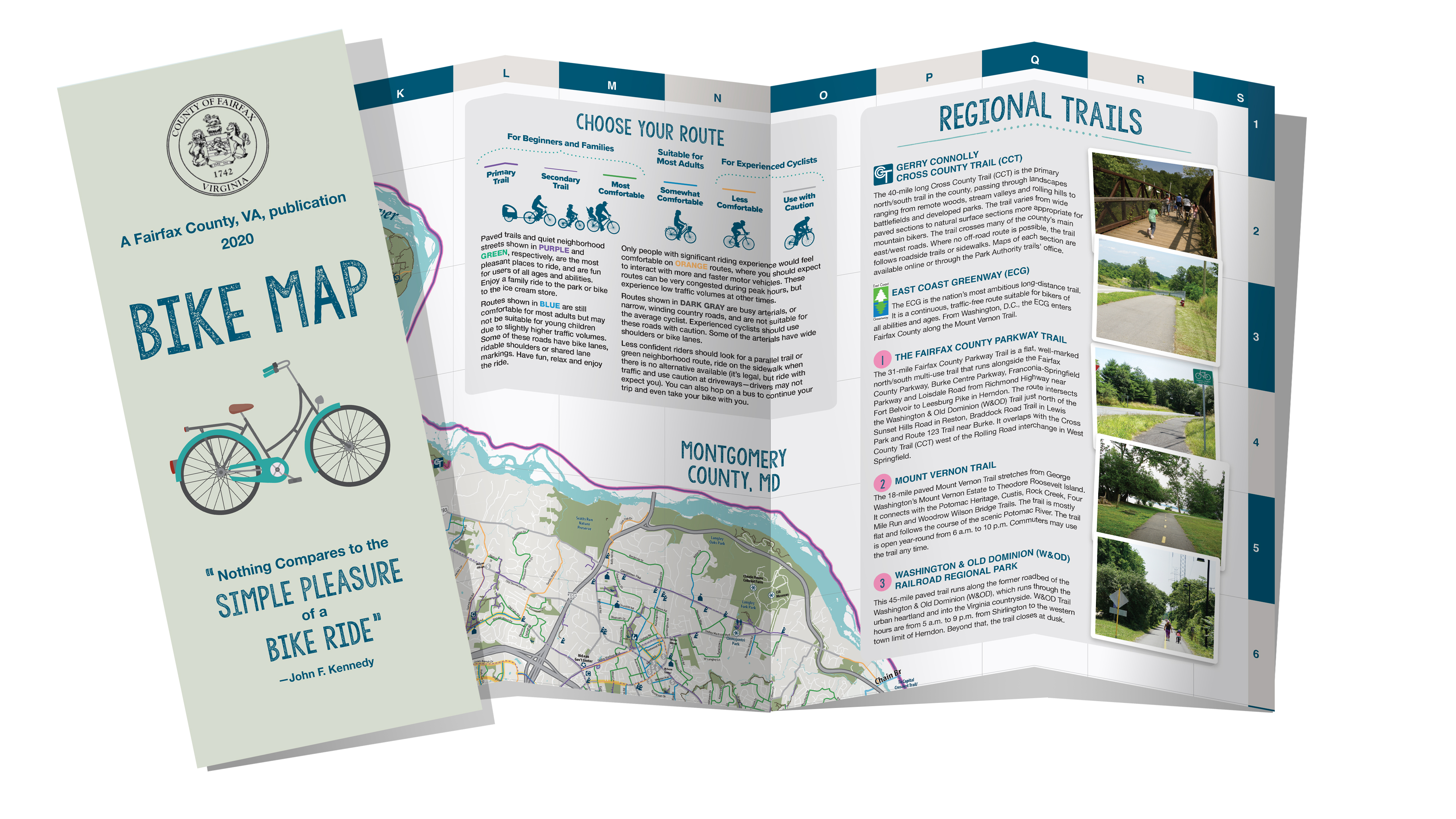 Cover and interior pages of Fairfax County bike map