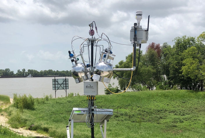 Photo of an SPod which measure total volatile organic compound (TVOC) emissions from the facility, as well as meteorological conditions