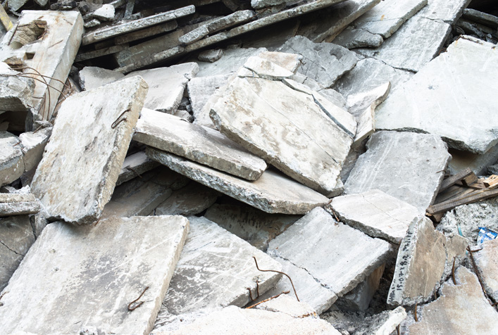 photo of a pile of broken concrete slabs