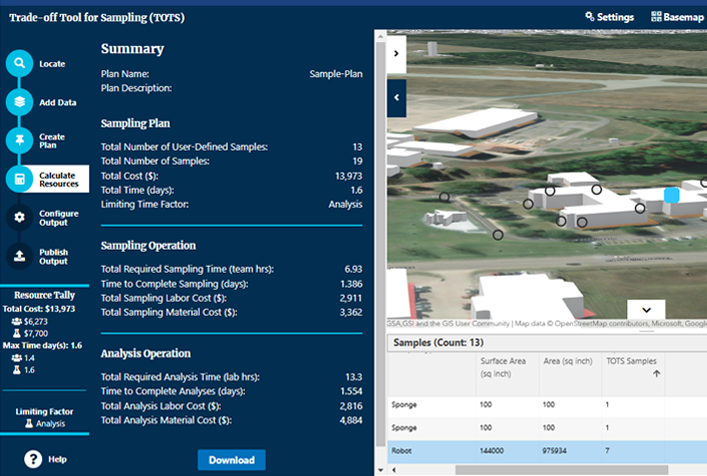 Screenshot of EPA's Tradeoff Tool for Sampling webpage