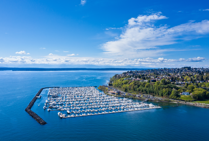 photo showing a large marina in Washington State from a distance