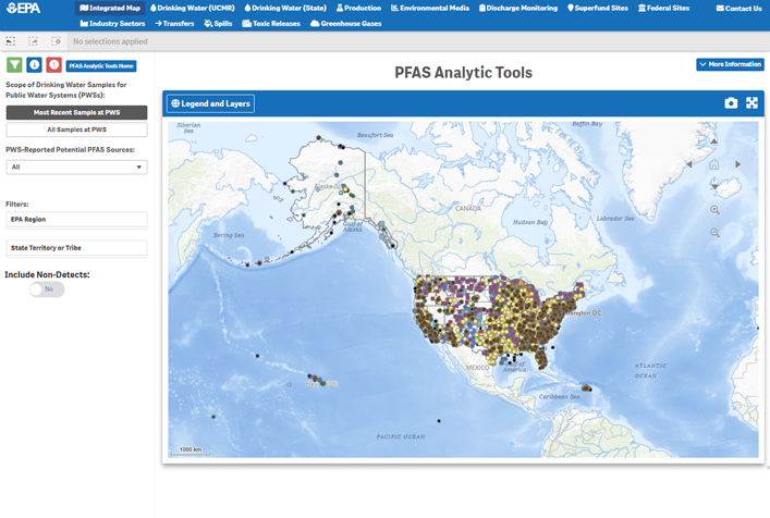 screenshot from EPA's PFAS Analytic Tools