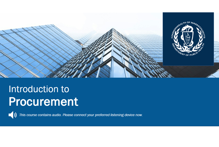 screenshot of Massachusetts Department of Public Health's online training for Introduction to Procurement