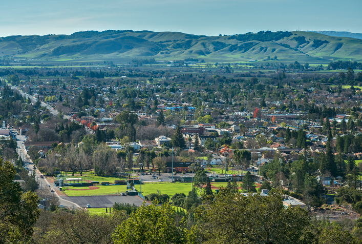 distant areal image of downtown Sonoma