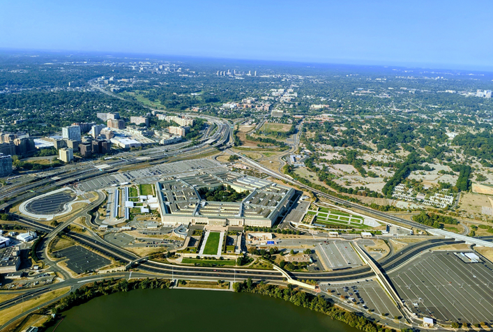 image shows birds eye view of the pentagon and surrounding roadways