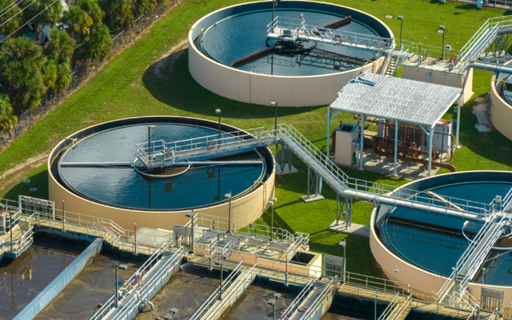 Aerial view of a wastewater treatment plant