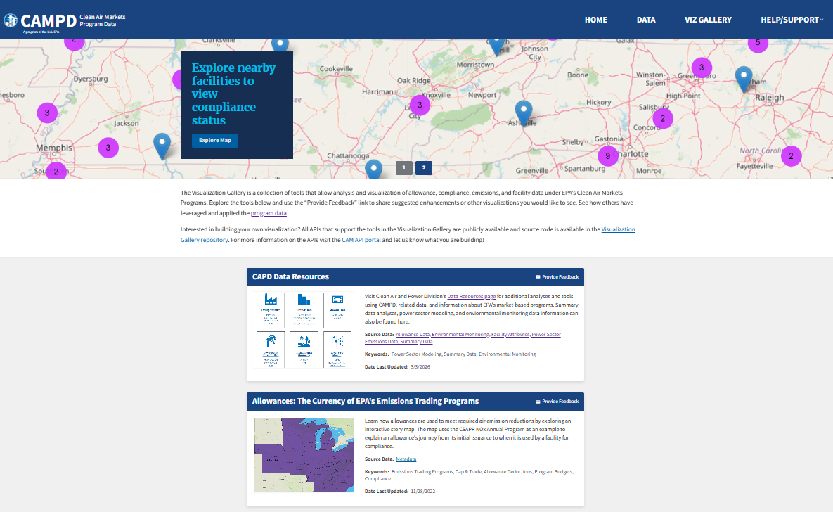 A screenshot of the CAMPD homepage