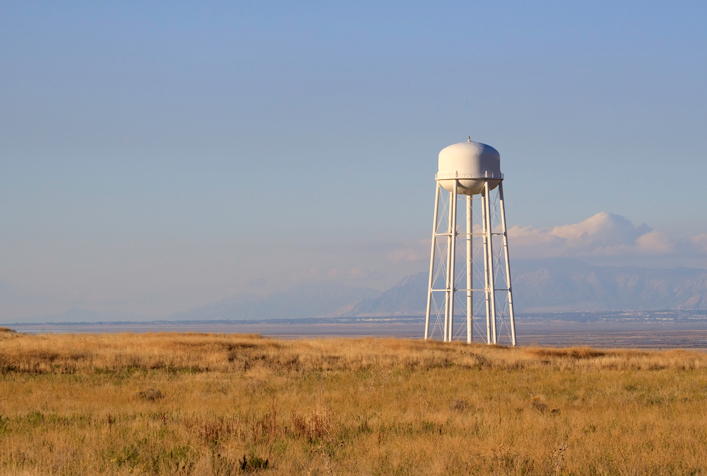 image of a water tower in the distance 
