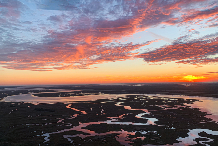 aerial photo of the Chesapeake Bay estuary at dawn