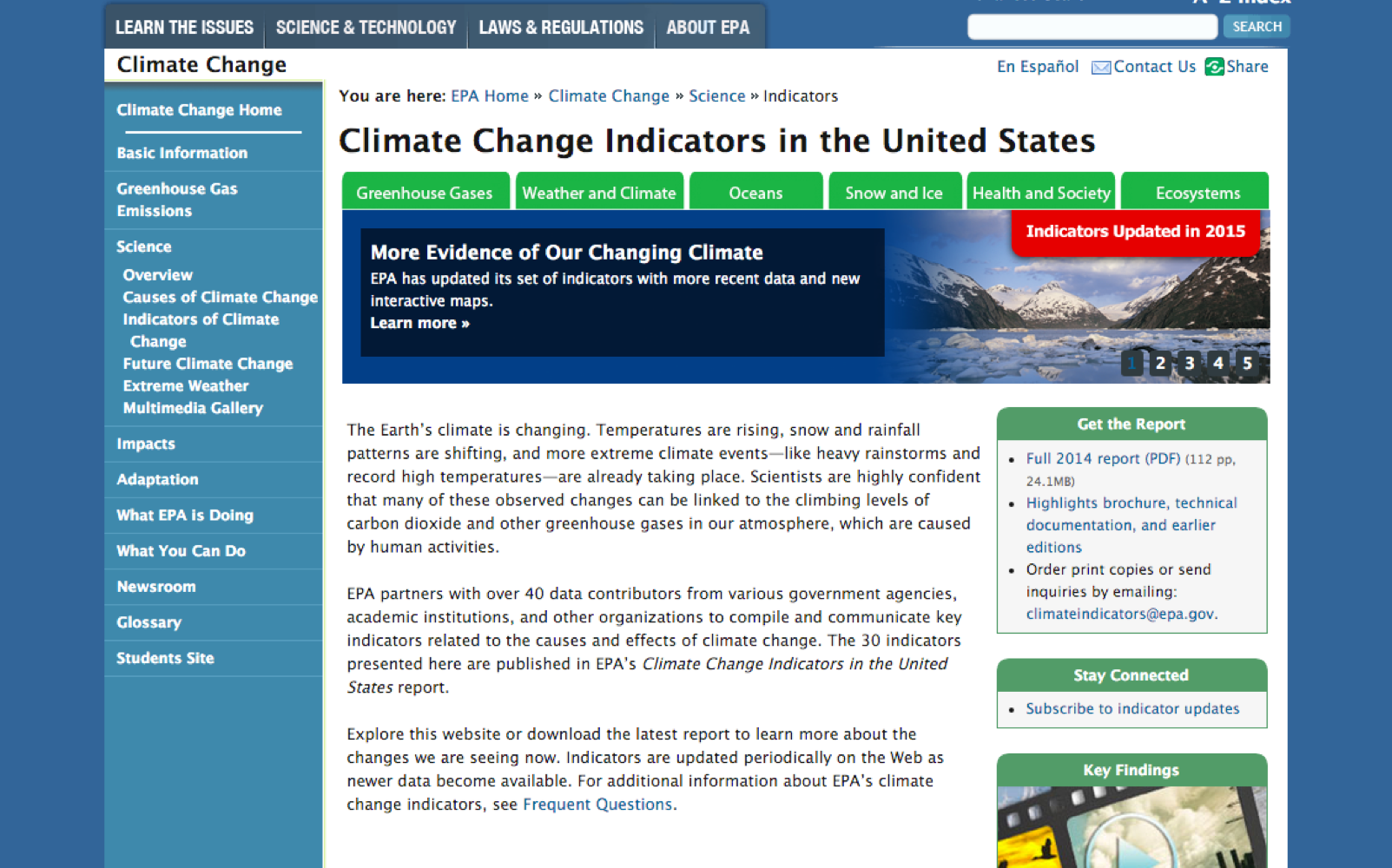 ERG Helps EPA Track Indicators of Climate Change ERG (Eastern